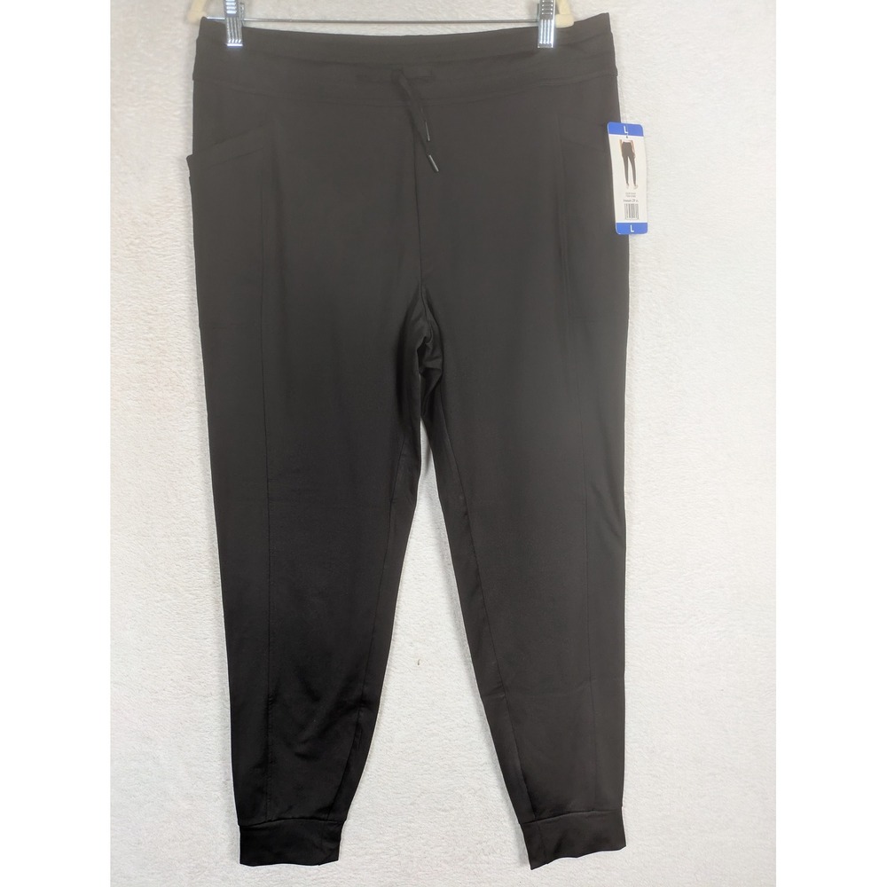 NEW 32 Degrees Heat Joggers Women's Large Black Side Pockets Drawstring Active